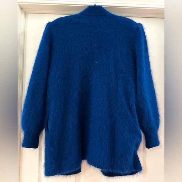 Vintage Lee Sands Angora Rabbit Beaded Floral Embroidered Fuzzy Cardigan Blue - Picture 10 of 11